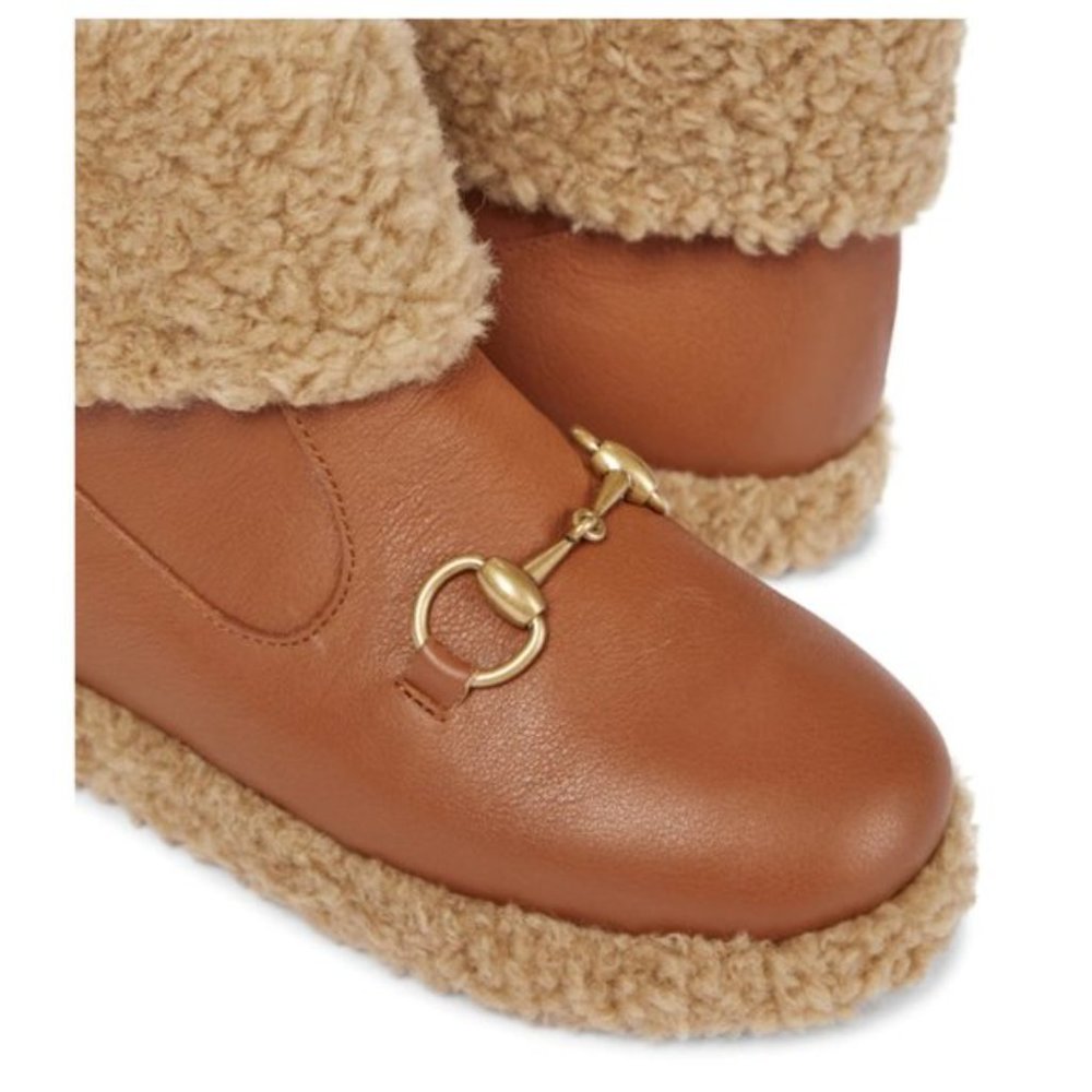 Gucci Horsebit Brown Leather Ankle Boots With Shearling Trim Size 40.5 - Picture 3 of 12